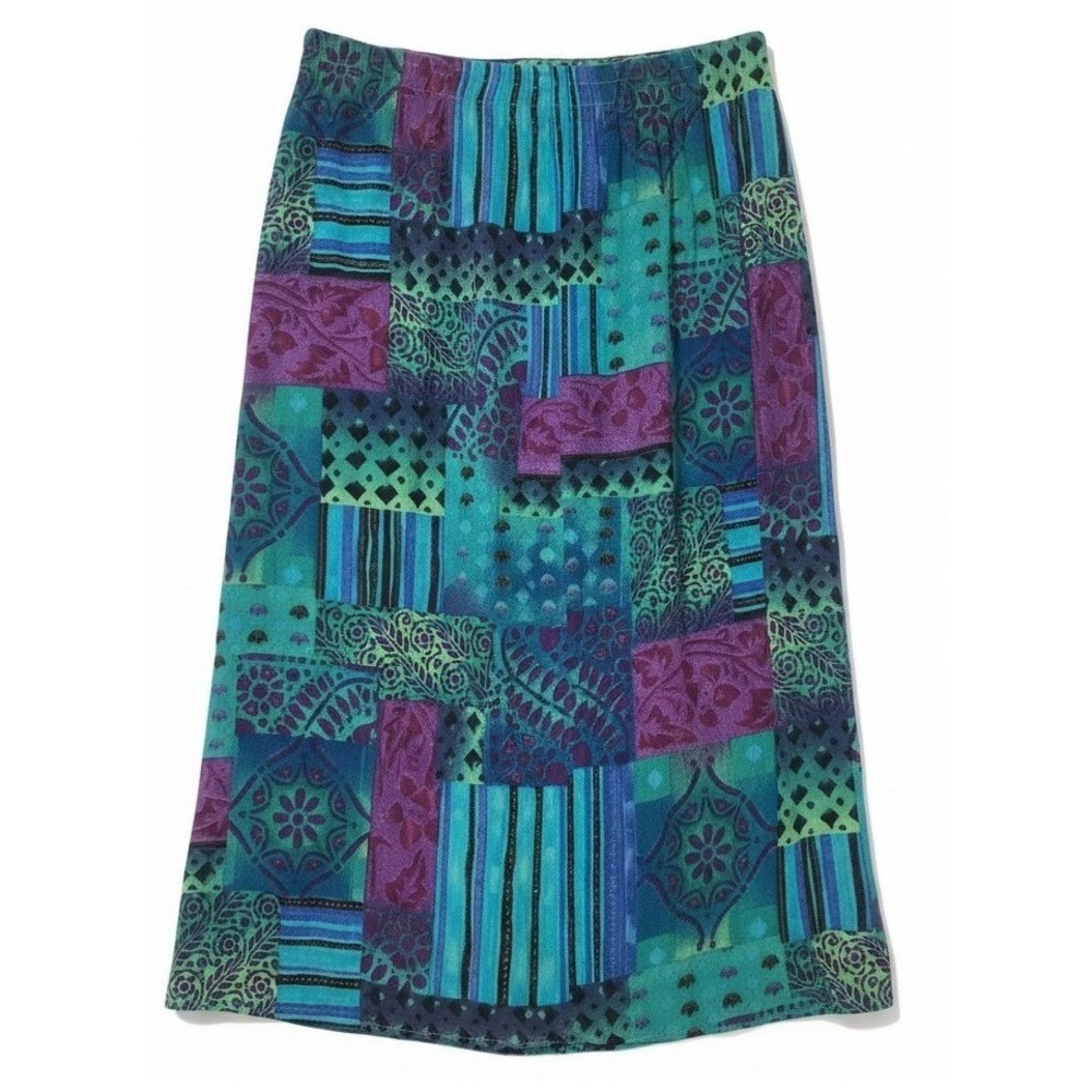 Fritzi Petites Patchwork Maxi Skirt, Woman's Petite Small, Teal Purple Boho, Vtg